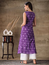 Women's Bandhej Printed Cotton Flared Kurta-PURPLESANVI